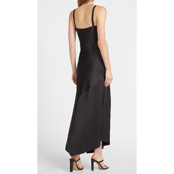 Express Satin V-Neck Midi Slip Dress Black - Picture 2 of 9
